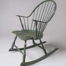 Continuous Arm Windsor style rocking chair make with maple  white Pine and white oak and finished with dark green milk paint