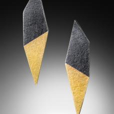 These earrings incorporates Keum Boo  an ancient Korean technique of fusing pure gold to sterling silver. Hand fabricated.
