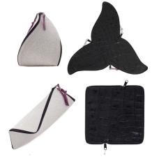 Original patterning technique zips flat for travel or storage. Leathers.