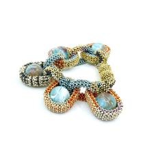 Large bracelet with magnetic closure in 24K gold plated seed beads and ceramic coated seed beads