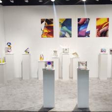 Booth with art displayed